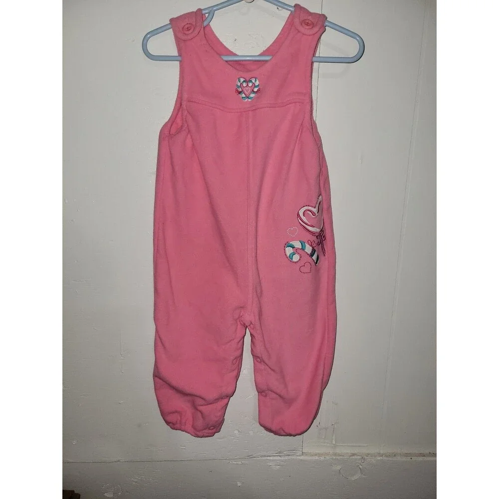 Baby Girl Pink Heart Overalls Jumpsuit AA88